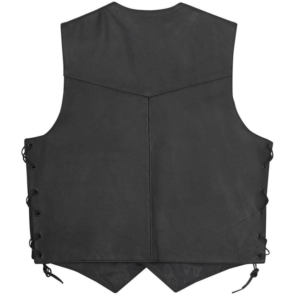 Gilet Lacci Pelle Foderato Tasche Esterne Interne Bottoni Custom Nero M - Foto 3