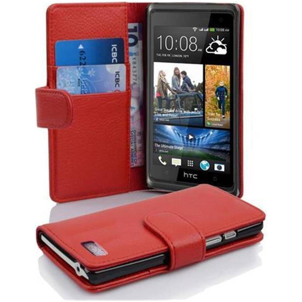 Custodia Compatibile Con Htc Desire 600 In Rosso Cremisi - Coperchio Protettivo In Ecopelle Testurizzata E Tasca Per Carte Di Credito - Foto 1
