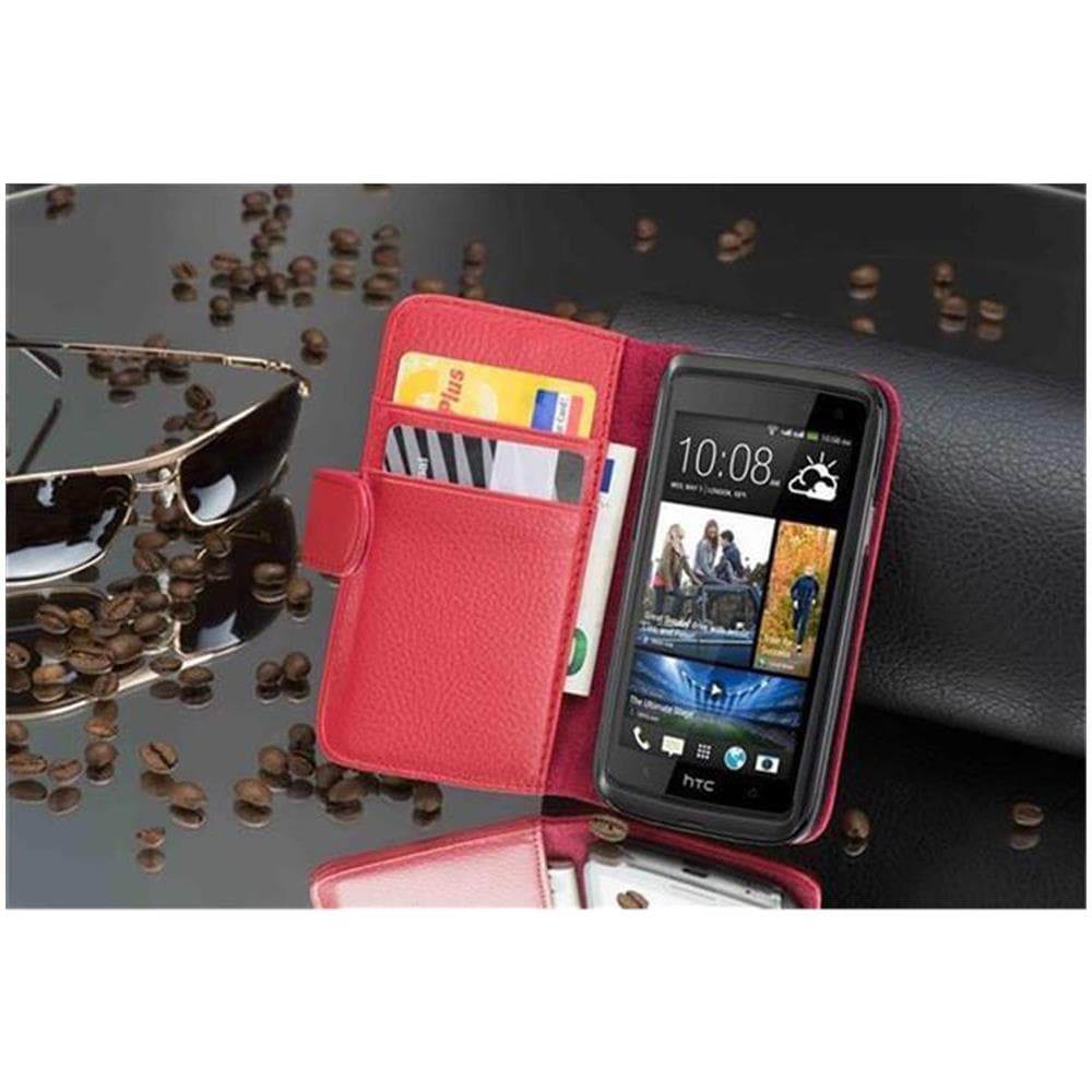 Custodia Compatibile Con Htc Desire 600 In Rosso Cremisi - Coperchio Protettivo In Ecopelle Testurizzata E Tasca Per Carte Di Credito - Foto 2