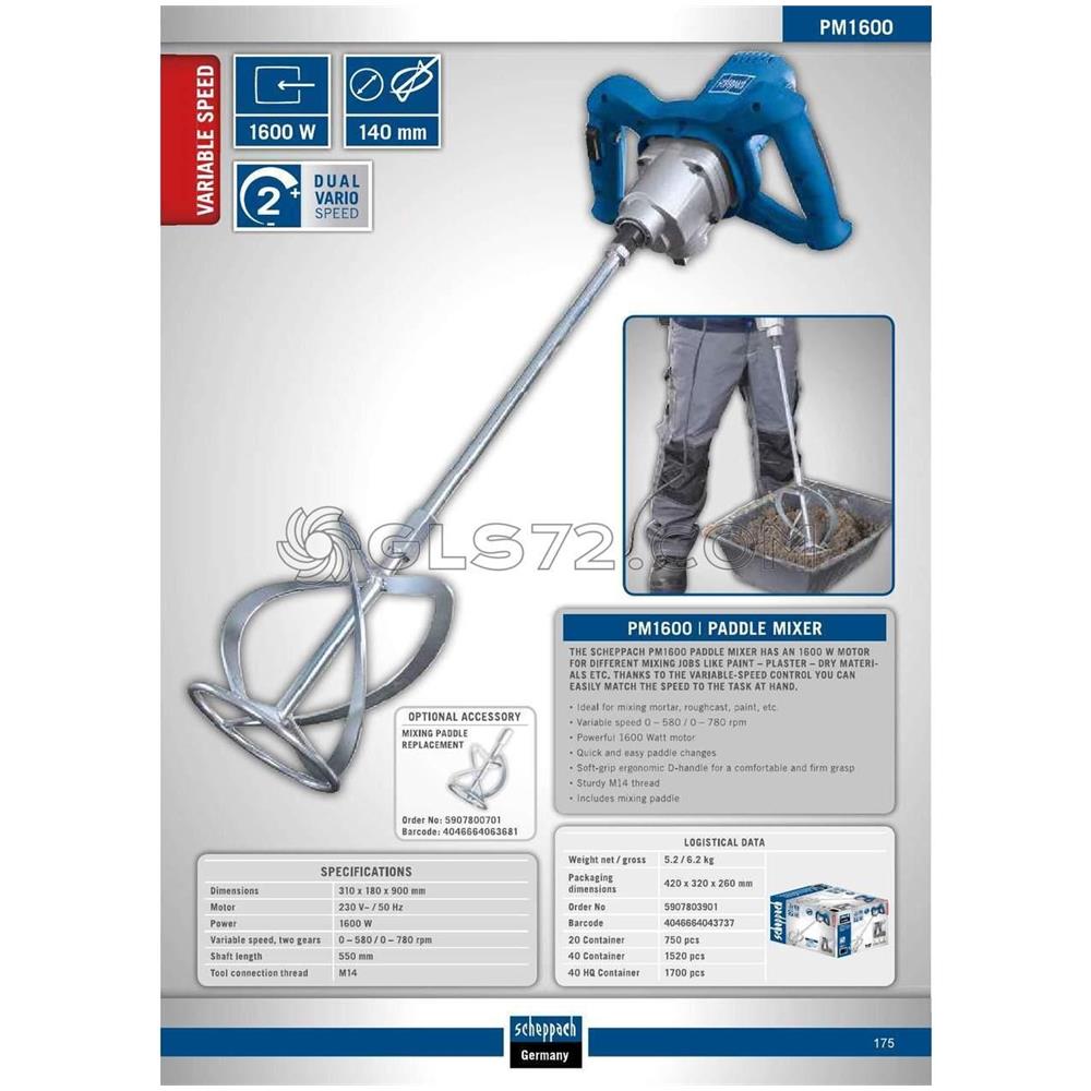 Trapano Miscelatore Impastatore Malta Colla Con Frusta 1600w Pm1600 - Foto 2