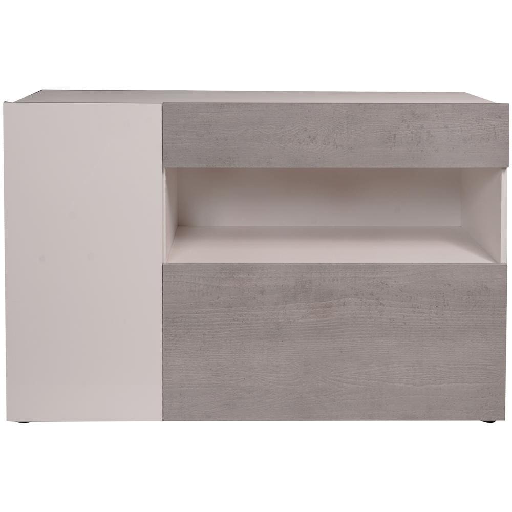 Credenza Moderna A 2 Ante A Ribalta E 1 Cassetto, Buffet Da Cucina, Madia Con Scaffali E Ripiani, Mobile Da Soggiorno Porta Tv, Cm 130x41h81, Colore Bianco Lucido E Cemento - Foto 2