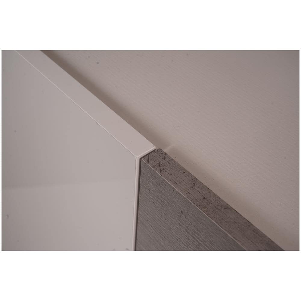 Credenza Moderna A 2 Ante A Ribalta E 1 Cassetto, Buffet Da Cucina, Madia Con Scaffali E Ripiani, Mobile Da Soggiorno Porta Tv, Cm 130x41h81, Colore Bianco Lucido E Cemento - Foto 7