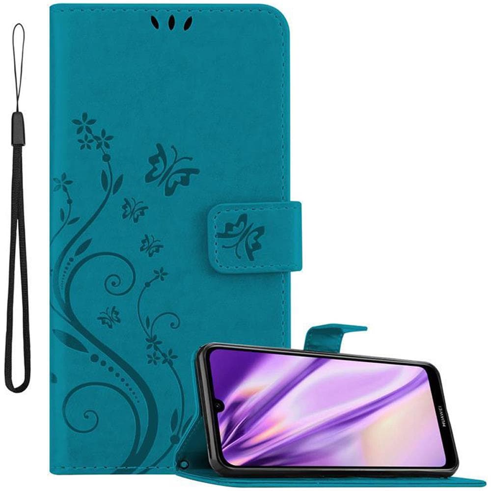 Custodia Compatibile Con Huawei Y6 2019 In Blu Fiore - Coperchio Protettivo In Design Floreale Con Chiusura Magnetica, Funzione Stand E Slot Per Carte - Foto 1