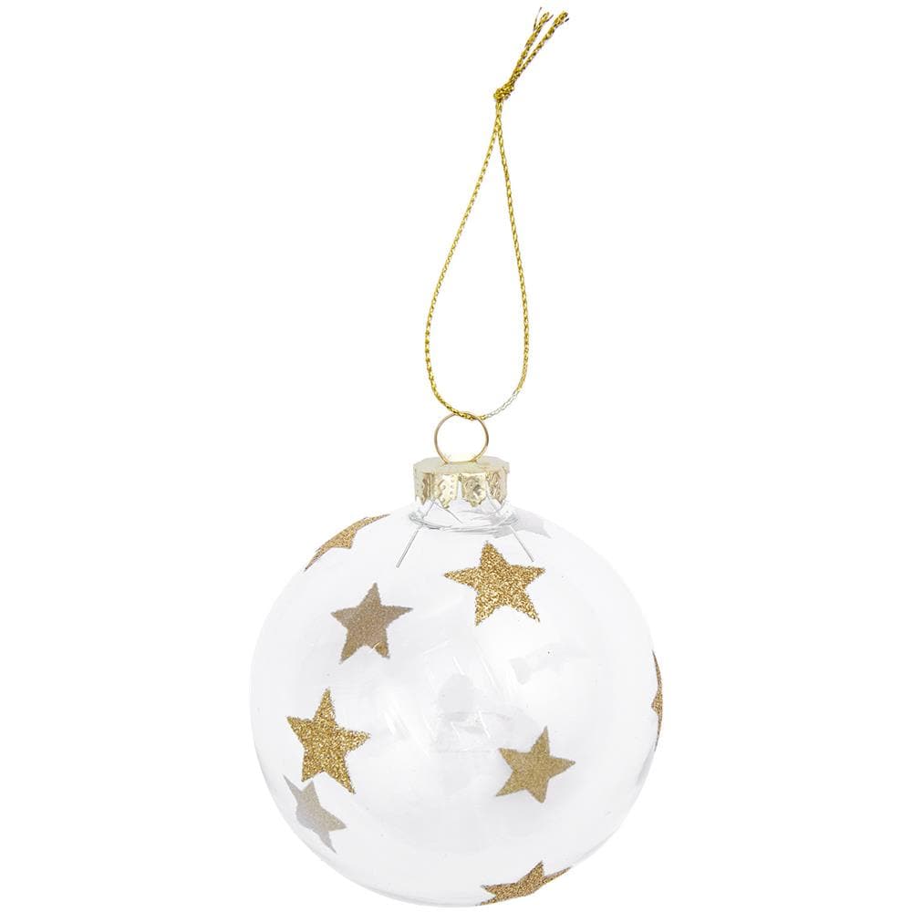 Palla Di Natale In Vetro Stelle Dorate Ø 8 Cm - Foto 1