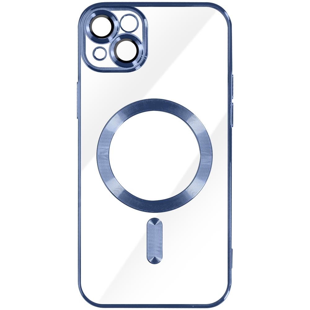Cover Magsafe Per Iphone 13 Silicone Protezione Fotocamera Bordo Cromato Blu - Foto 1