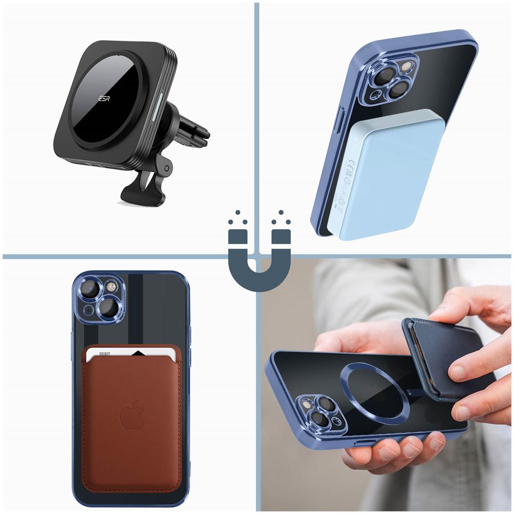 Cover Magsafe Per Iphone 13 Silicone Protezione Fotocamera Bordo Cromato Blu - Foto 4