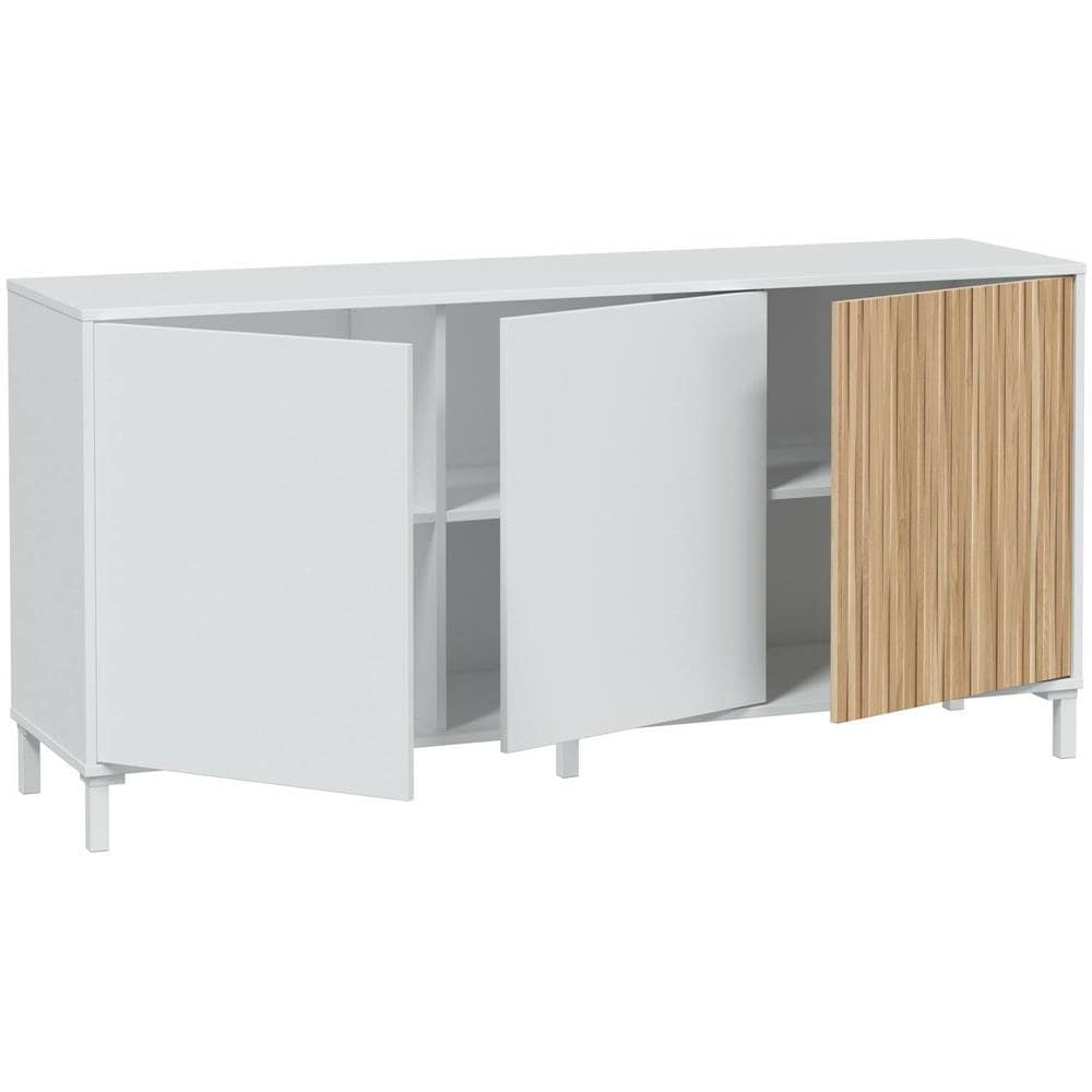 Credenza Woburn, Buffet Da Soggiorno A 3 Ante, Madia Moderna Da Salotto, 154x40h74 Cm, Bianco - Foto 2