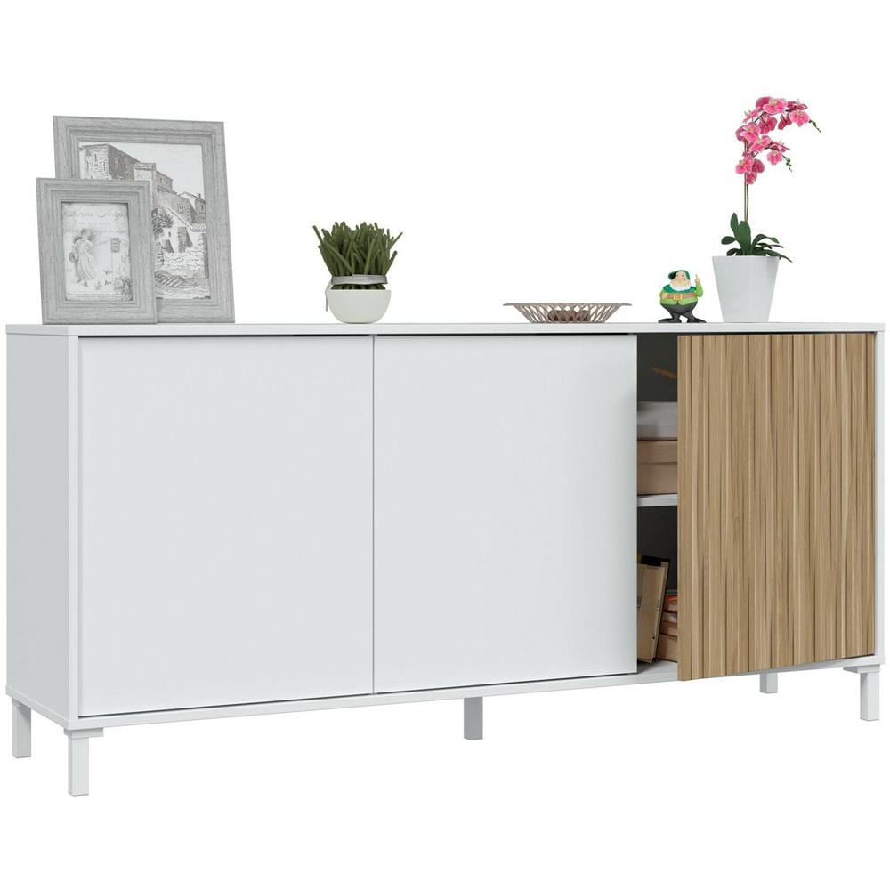 Credenza Woburn, Buffet Da Soggiorno A 3 Ante, Madia Moderna Da Salotto, 154x40h74 Cm, Bianco - Foto 4