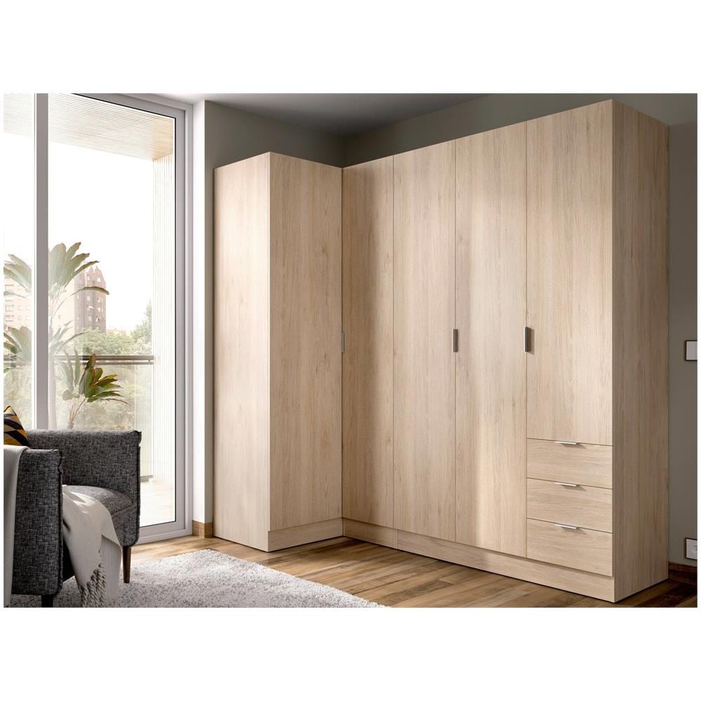 Guardaroba Succiso, Mobile Angolare Per Camera Da Letto, Armadio Appendiabiti Ad Angolo A 5 Ante Battenti, 214x91h184 Cm, Rovere - Foto 1