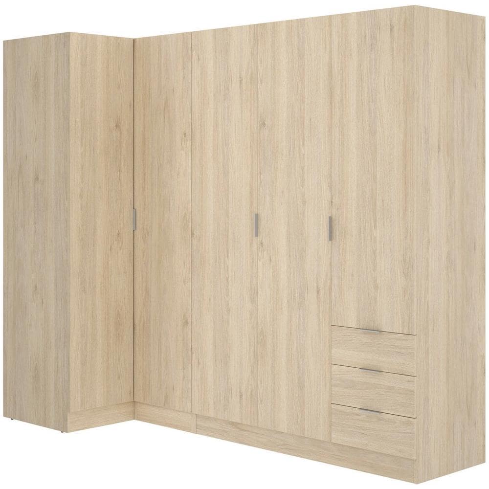 Guardaroba Succiso, Mobile Angolare Per Camera Da Letto, Armadio Appendiabiti Ad Angolo A 5 Ante Battenti, 214x91h184 Cm, Rovere - Foto 2