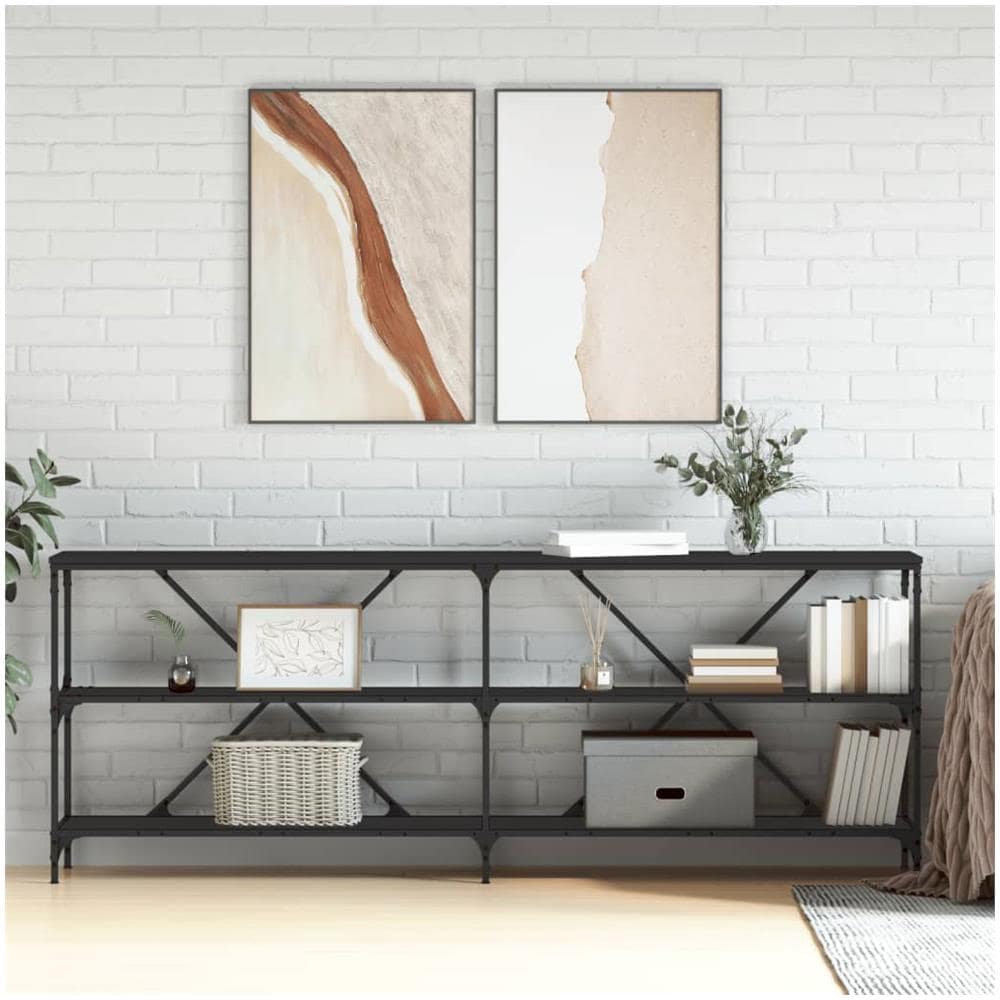 Tavolino Consolle Nero 200x30x75 Cm Legno Multistrato E Ferro - Foto 1