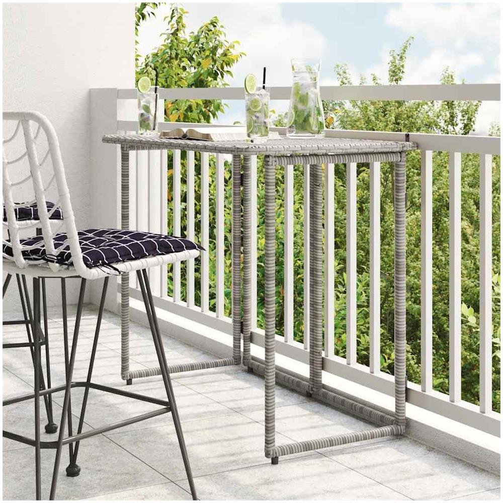 Tavolo da Giardino Pieghevole Grigio 90x51x75 cm in Polyrattan - Foto 2