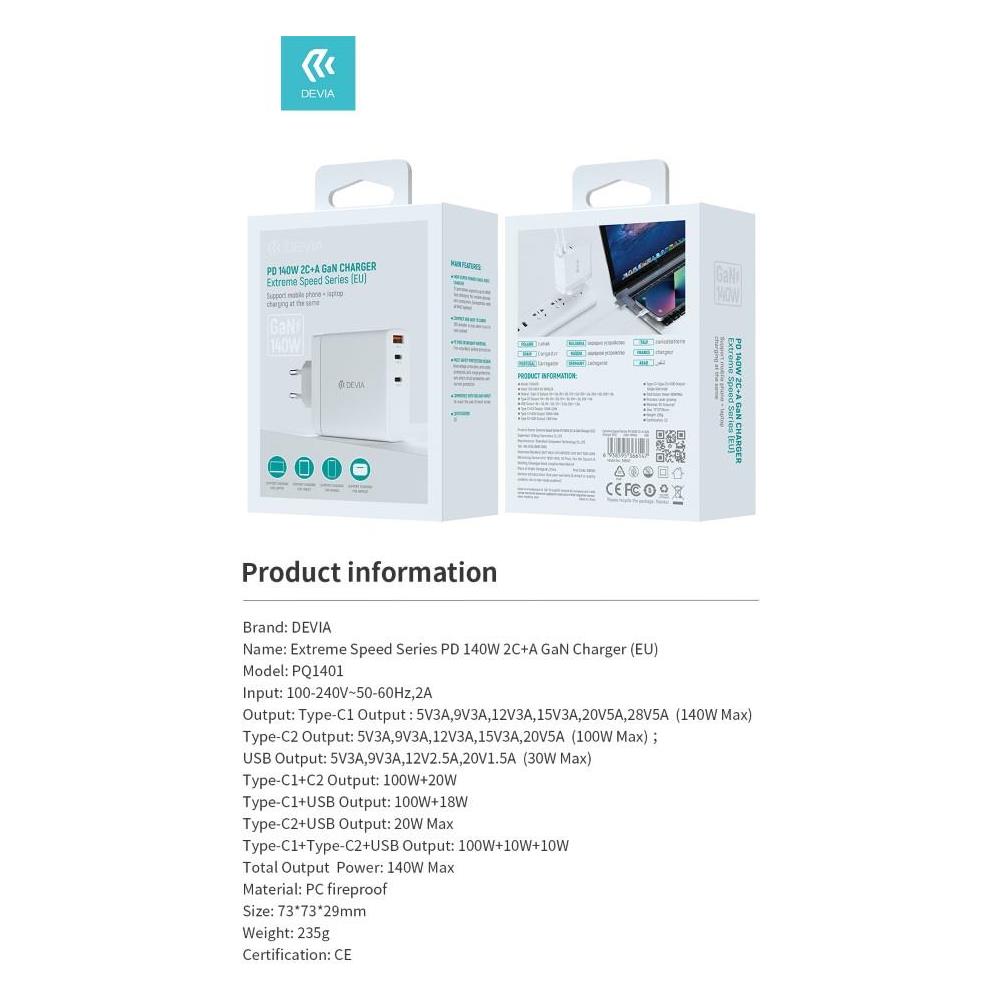 Carica batterie PD da 140 Watt GaN 2 uscite Tipo-C ed una Usb A - Foto 4