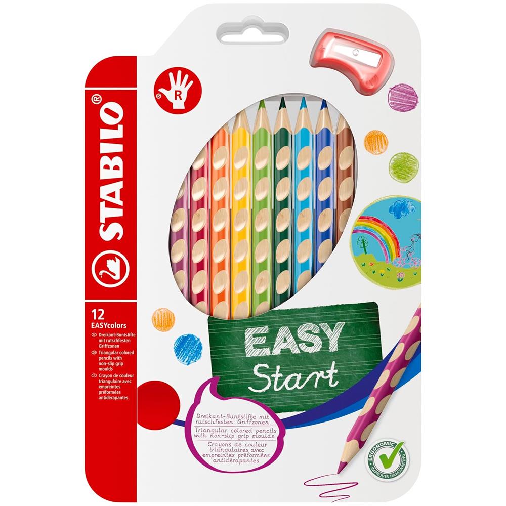 EASYcolors - Matita colorata Ergonomica - per Destrimani - Astuccio da 12 + temperino - Colori assortiti - Foto 1