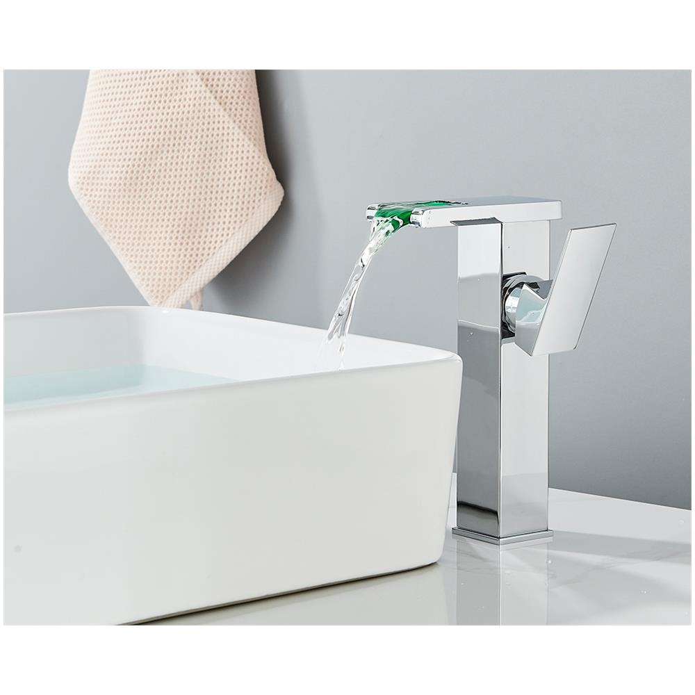 Rubinetto per lavabo da bagno, Blackswan, tipo M189, modello alto cromato con bocca a cascata e LED, misura 24 cm - Foto 4