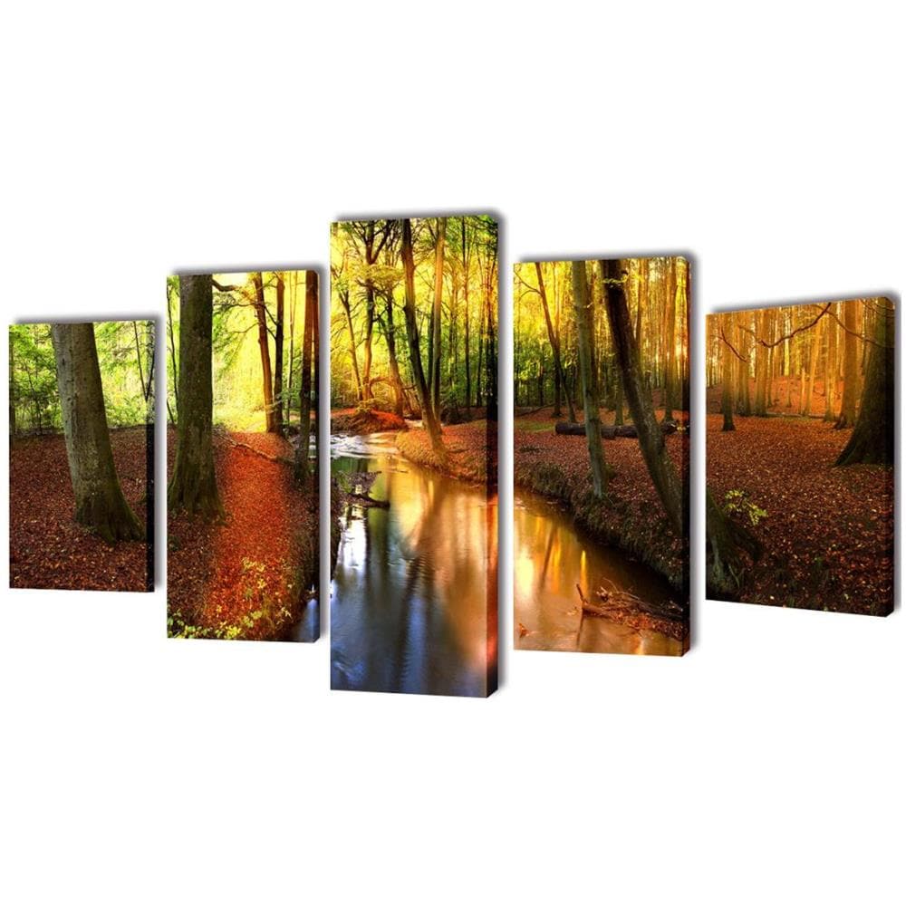 5 Pz Set Stampa Su Tela Da Muro Modello Bosco 100 X 50 Cm - Foto 1