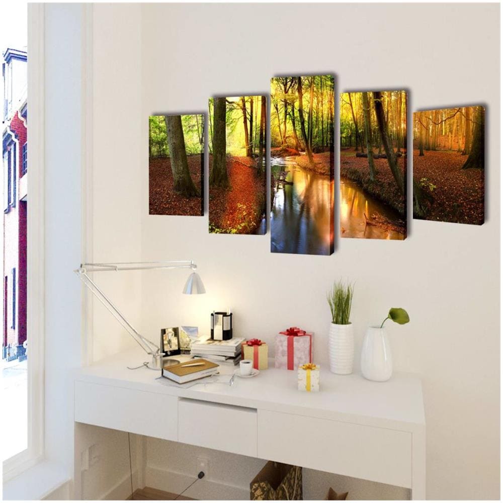 5 Pz Set Stampa Su Tela Da Muro Modello Bosco 100 X 50 Cm - Foto 2