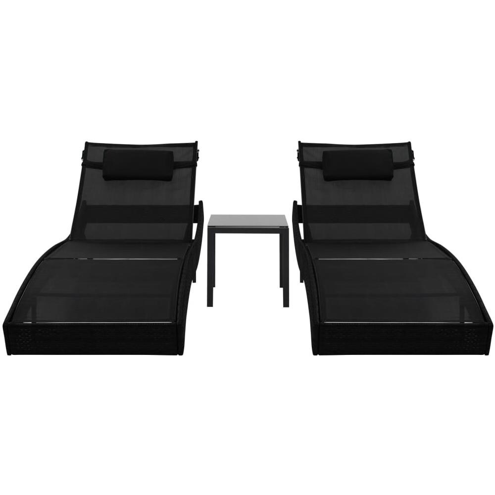 Lettini Prendisole 2 Pz E Tavolo In Polyrattan E Textilene Nero - Foto 2