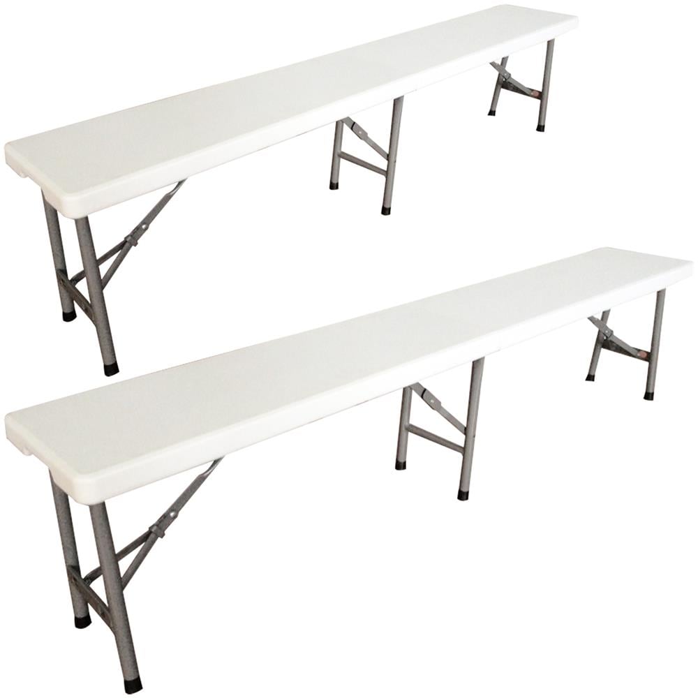 Panca In Plastica Resistente Panca Portatile Pieghevole 183 X 43 X 30 Cm Bianco Pacco Da 2 Pieghevole A Met? ? Capacit? ? Di Seduta: 2 A 4 Persone Per Banco - Foto 2