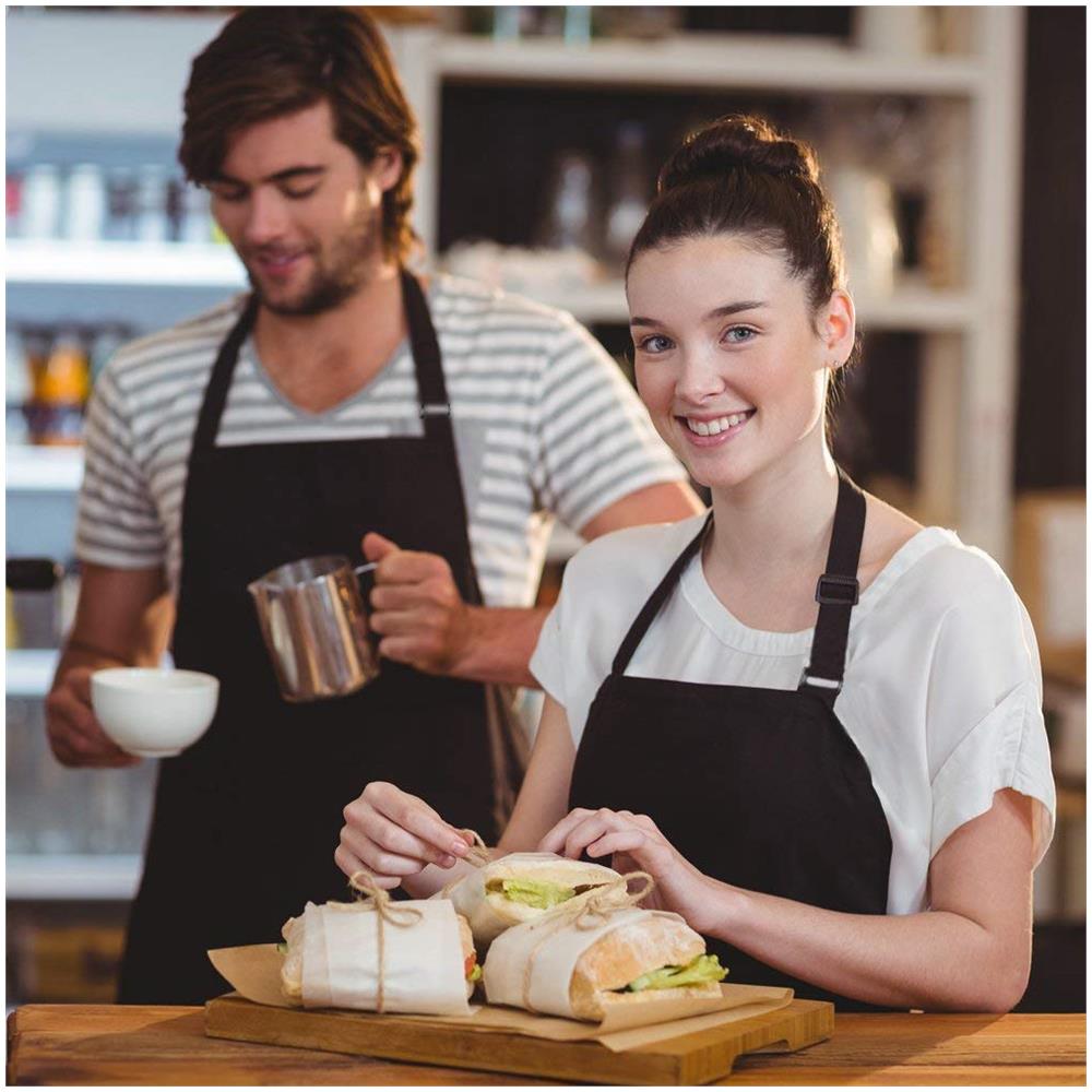 2 Confezioni Grembiule Da Cucina Impermeabile Regolabile Chef Grembiule Con Tasche Per La Casa Ristorante Artigianato Giardino Barbecue Scuola Coffee House Grembiule Per Donne Degli Uomini (rosa)  - Foto 2