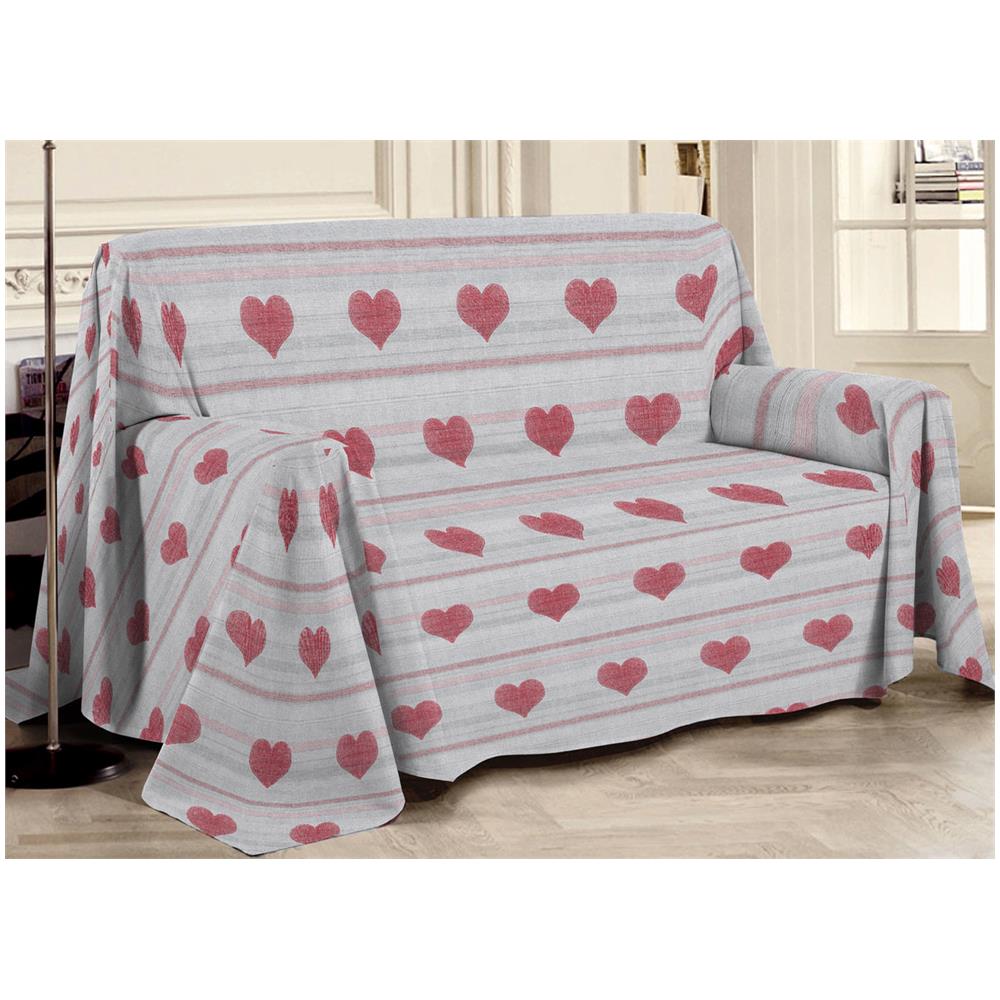 Telo Arredo Multiuso Linea Pensieri Delicati In 100% Cotone Dis Cuori 6979 Matrimoniale Rosso - Foto 1