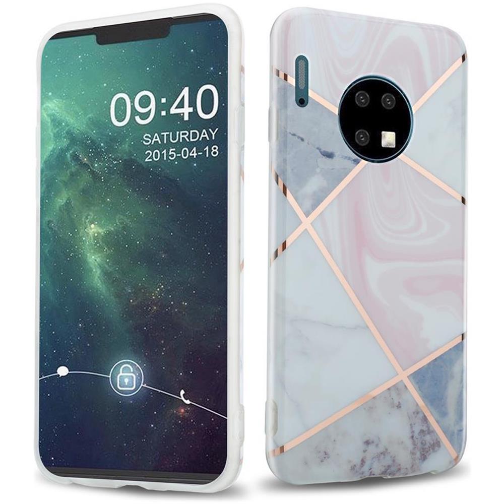 Custodia Compatibile Con Huawei Mate 30 In Marmo Rosa Oro Bianco No. 9 - Coperchio Protettivo In Silicone Tpu Con Motivo A Mosaico - Foto 1