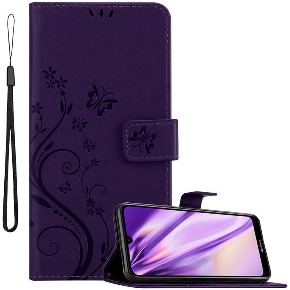 Custodia Compatibile Con Huawei Y6 2019 In Lilla Scuro Fiore - Coperchio Protettivo In Design Floreale Con Chiusura Magnetica, Funzione Stand E Slot Per Carte - Foto 1