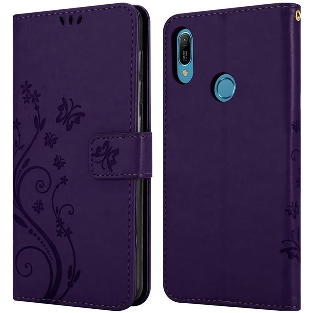 Custodia Compatibile Con Huawei Y6 2019 In Lilla Scuro Fiore - Coperchio Protettivo In Design Floreale Con Chiusura Magnetica, Funzione Stand E Slot Per Carte - Foto 8