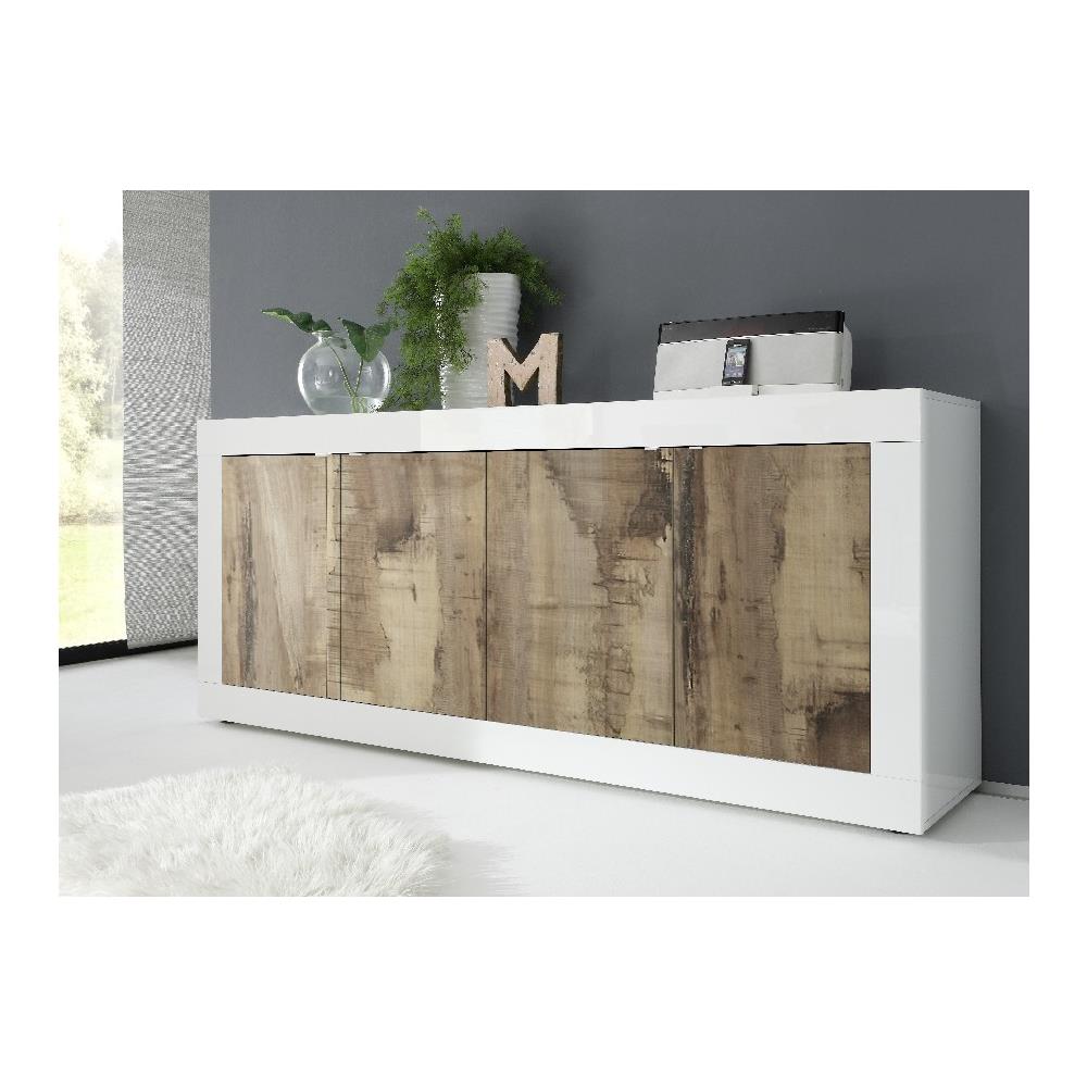 Mobile Multiuso Basic - 4 Ante - Per Sala, Camera, Cucina, Ingresso - Bianco In Truciolare Melaminico, 207 X 43 X 83 Cm - Foto 1