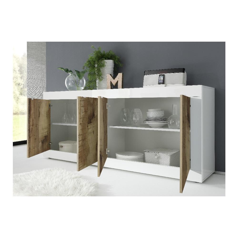 Mobile Multiuso Basic - 4 Ante - Per Sala, Camera, Cucina, Ingresso - Bianco In Truciolare Melaminico, 207 X 43 X 83 Cm - Foto 2