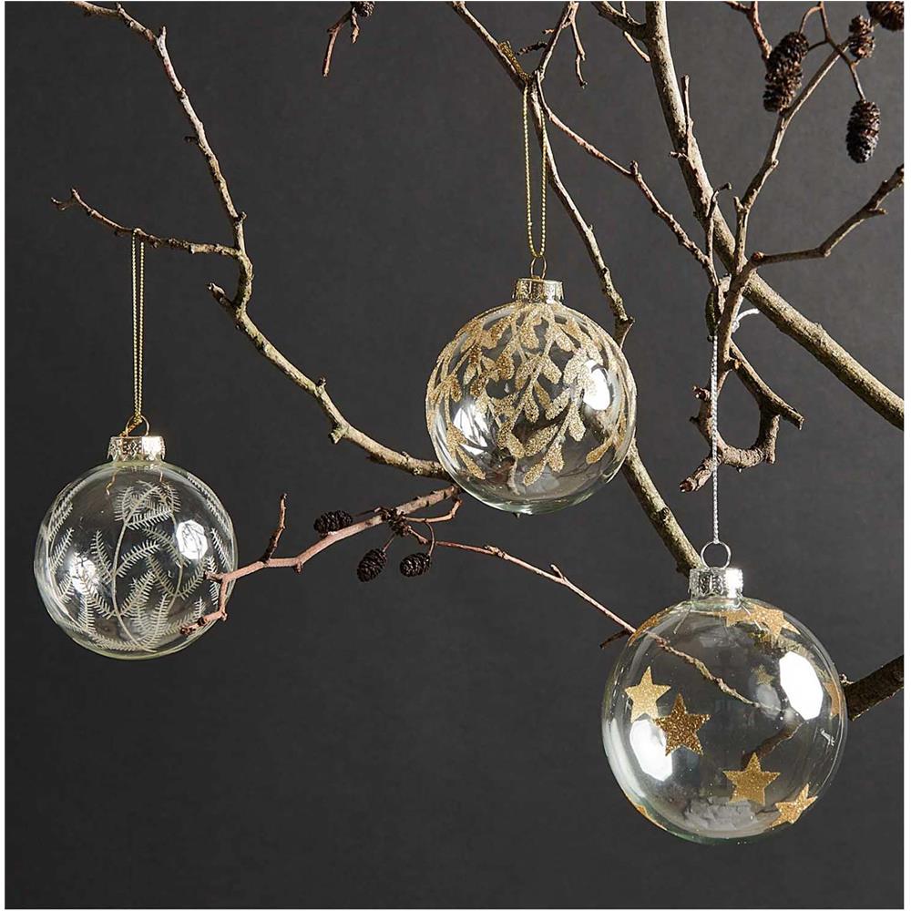 Palla Di Natale In Vetro Fogliame Dorato Ø 8 Cm - Foto 1
