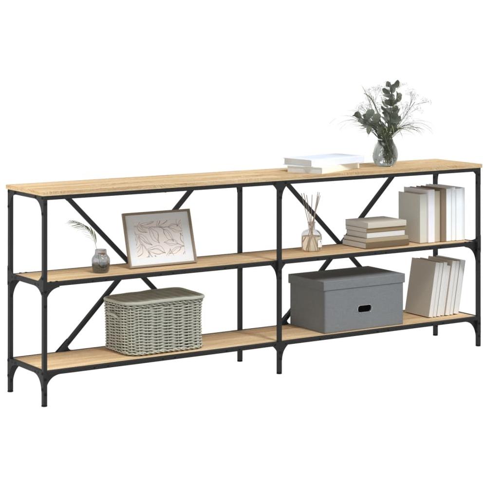 Tavolo Consolle Rovere Sonoma 200x30x75 Cm Multistrato E Ferro - Foto 3