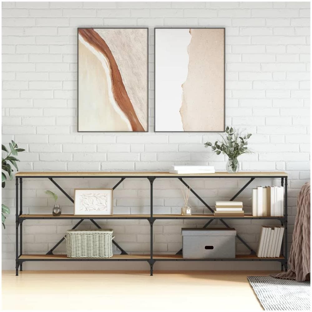 Tavolo Consolle Rovere Sonoma 200x30x75 Cm Multistrato E Ferro - Foto 1