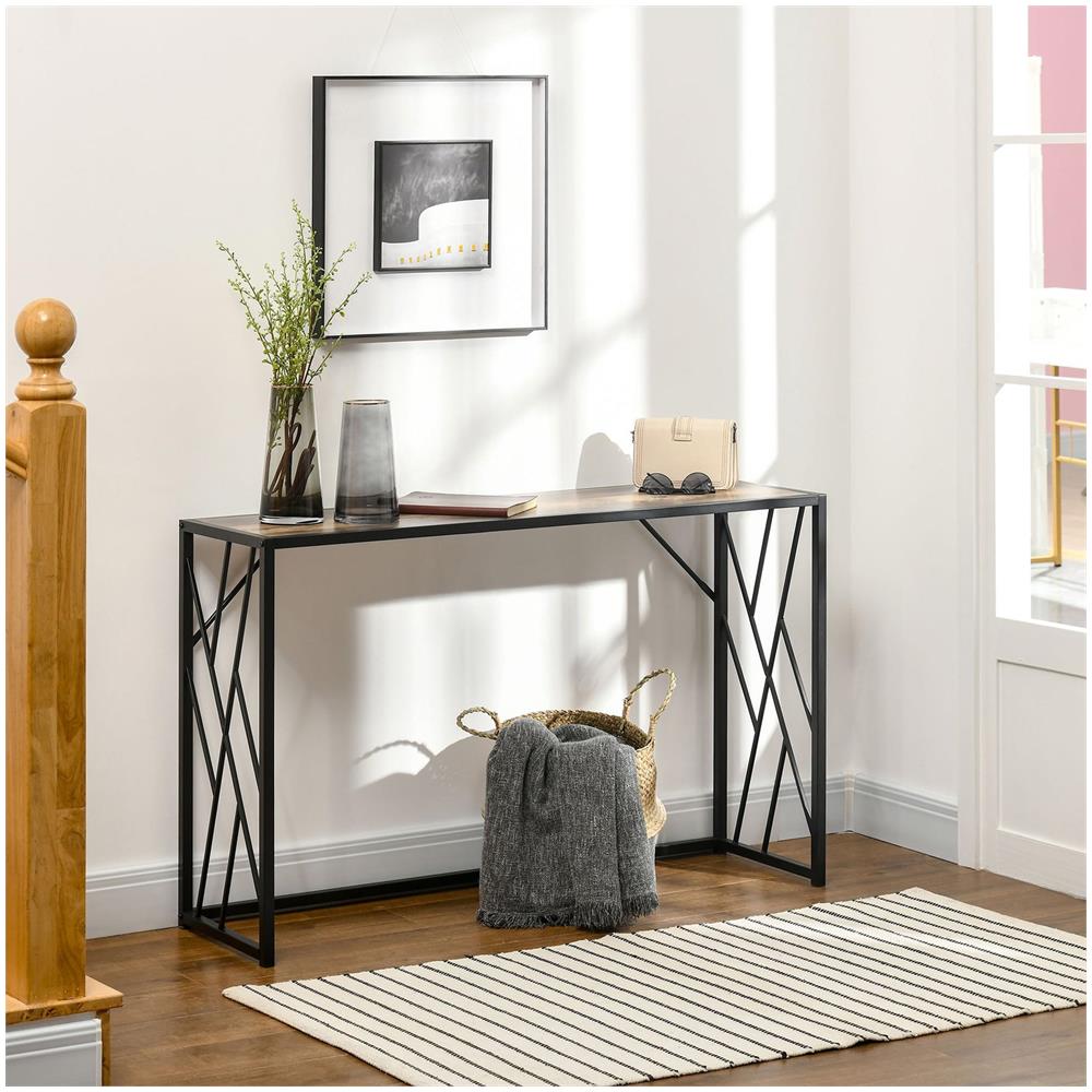 Tavolo Consolle da Ingresso in Stile Industriale, Mobile Vintage in Acciaio e Legno, 120x35x75cm, Marrone - Foto 2