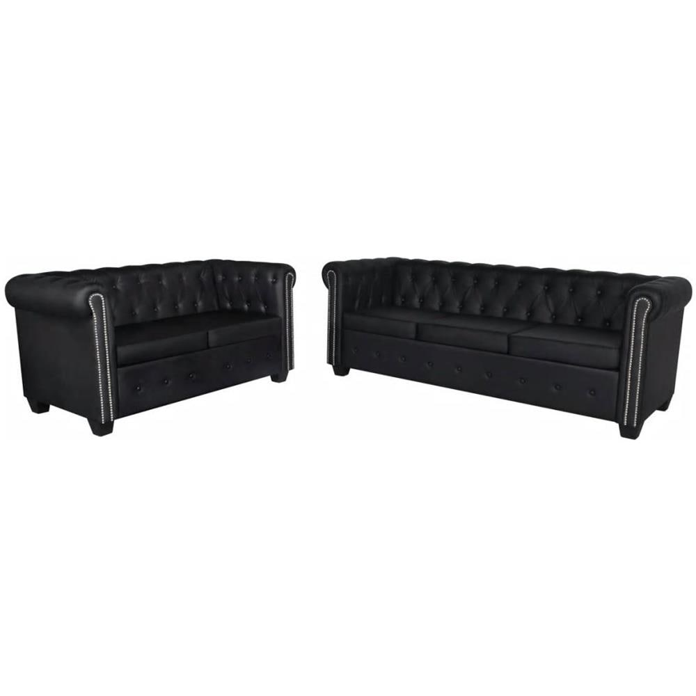 Set Divani Chersterfiel da 2 e a 3 Posti in Pelle Artificiale Nero - Foto 1