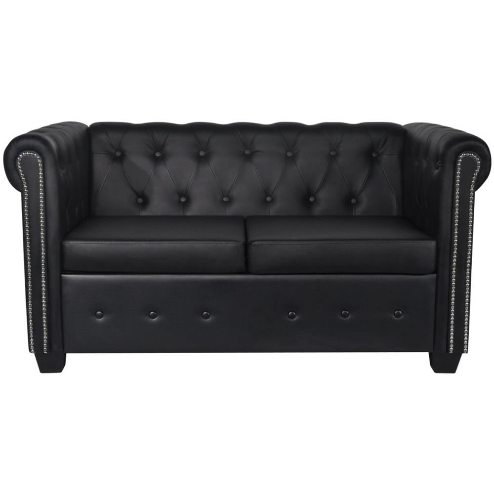 Set Divani Chersterfiel da 2 e a 3 Posti in Pelle Artificiale Nero - Foto 16