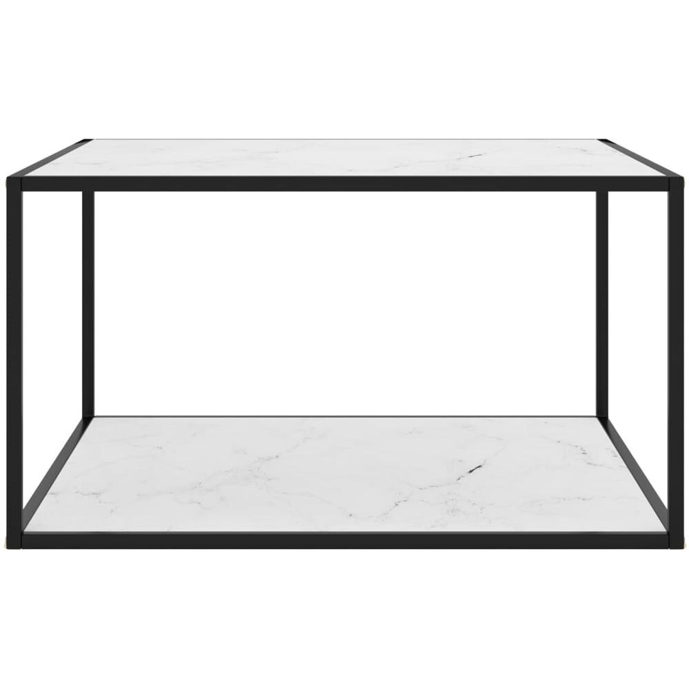 Tavolino Da T Nero Con Vetro Bianco Marmorizzato 90x90x50 Cm - Foto 2