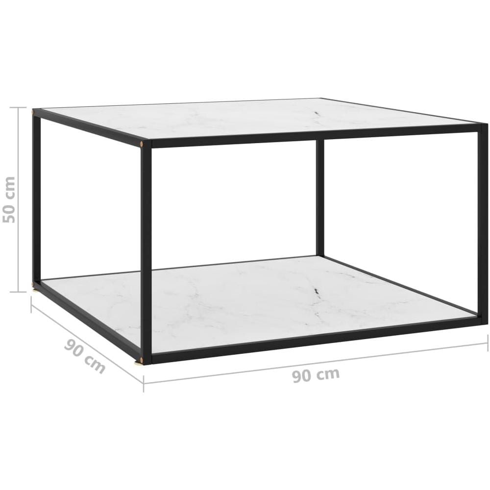 Tavolino Da T Nero Con Vetro Bianco Marmorizzato 90x90x50 Cm - Foto 5