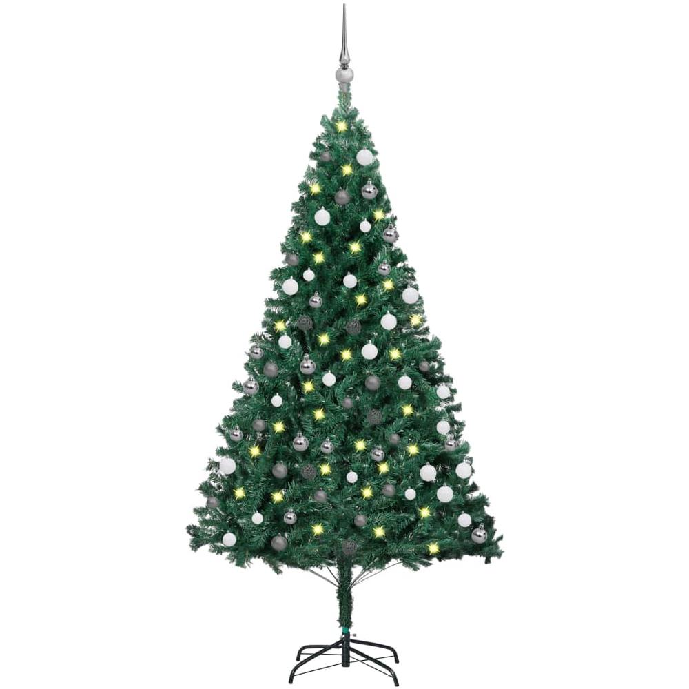 Set Albero Natale Artificiale con LED e Palline Verde 150cm PVC - Foto 1
