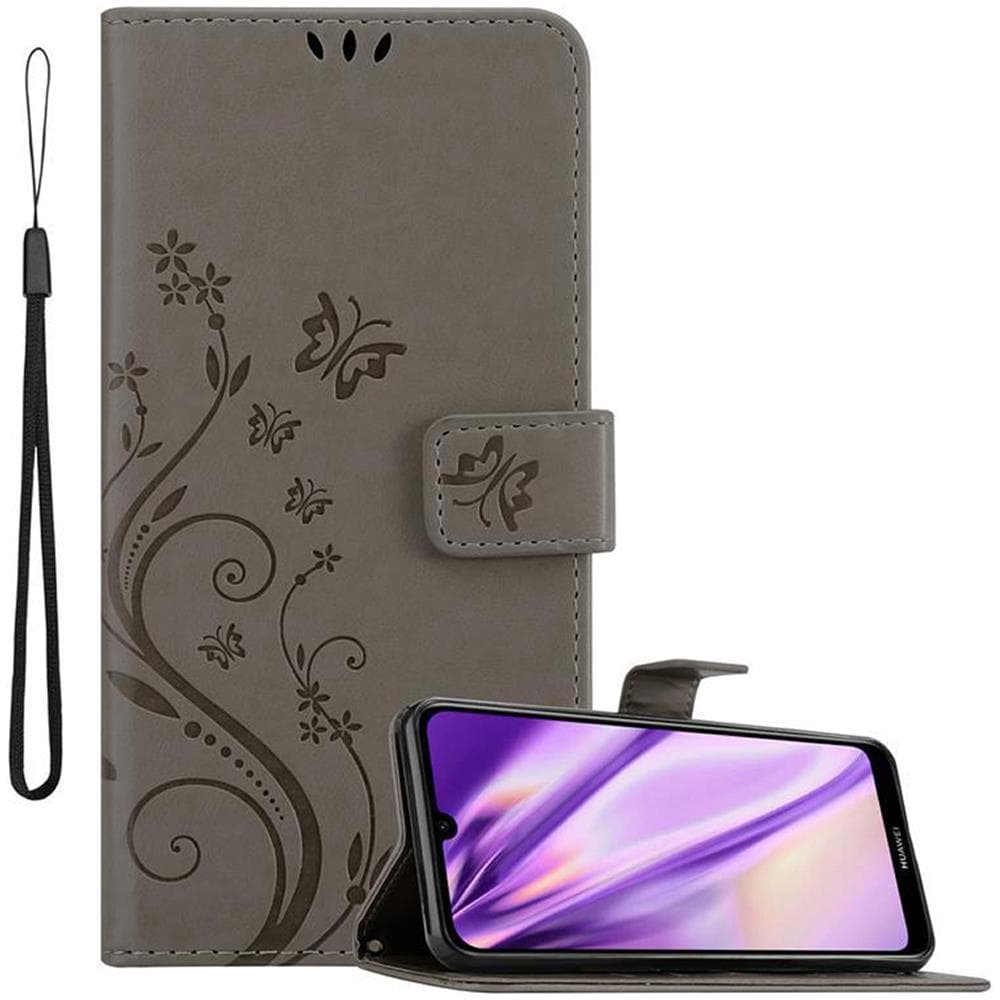 Custodia Compatibile Con Huawei Y6 2019 In Grigio Fiore - Coperchio Protettivo In Design Floreale Con Chiusura Magnetica, Funzione Stand E Slot Per Carte - Foto 1