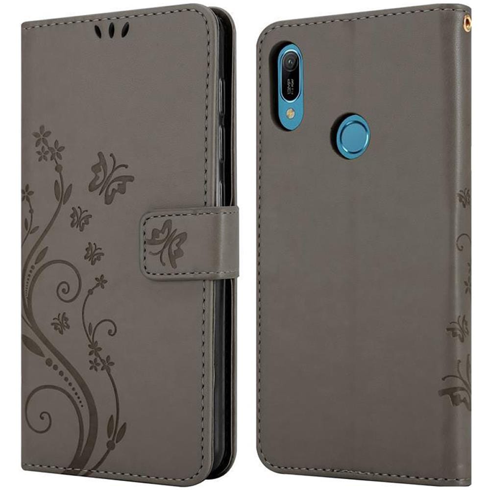 Custodia Compatibile Con Huawei Y6 2019 In Grigio Fiore - Coperchio Protettivo In Design Floreale Con Chiusura Magnetica, Funzione Stand E Slot Per Carte - Foto 8