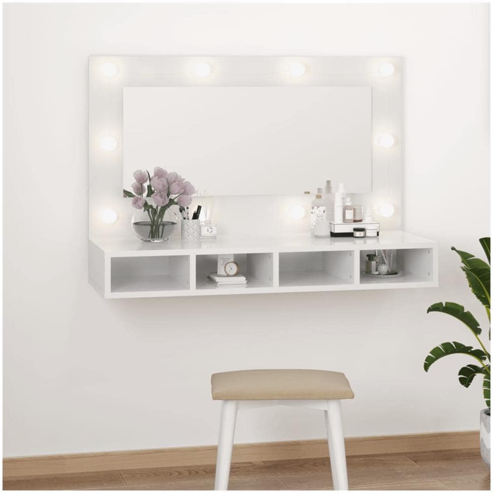 Mobile A Specchio Con Led Bianco Lucido 90x31,5x62 Cm - Foto 1
