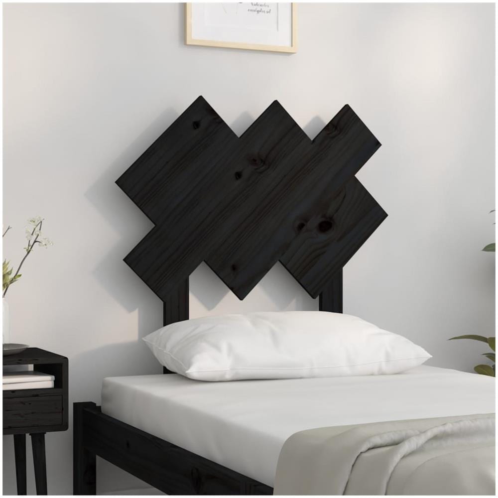 Testiera Per Letto Nera 72,5x3x81 Cm In Legno Massello Di Pino - Foto 3