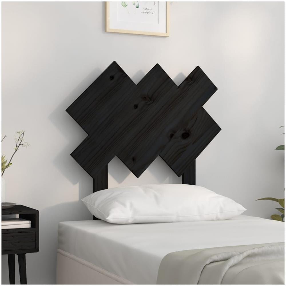 Testiera Per Letto Nera 72,5x3x81 Cm In Legno Massello Di Pino - Foto 1
