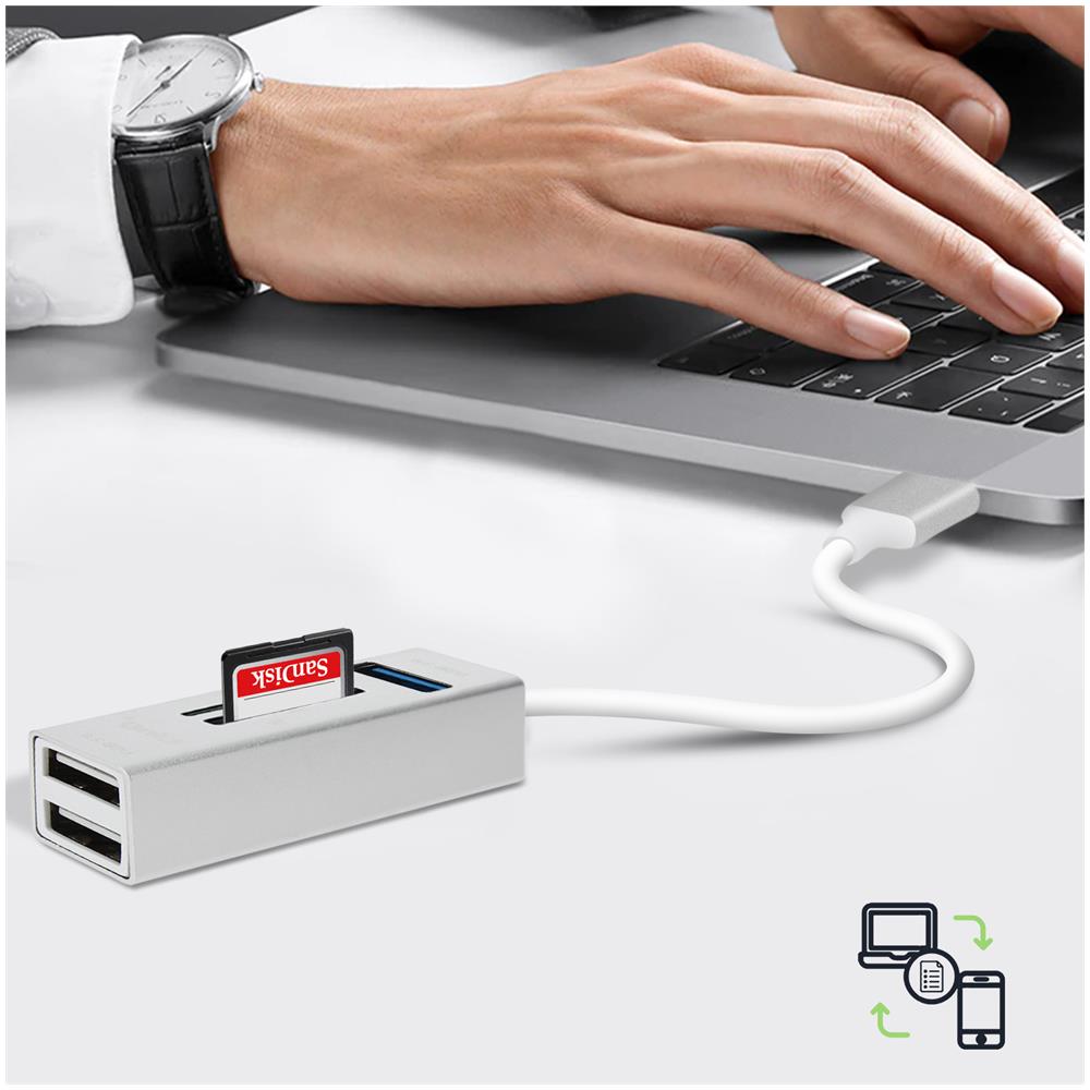 Hub Usb 5 In 1 Con 3 Porte Usb E Lettore Di Schede Micro-sd Argento - Foto 2