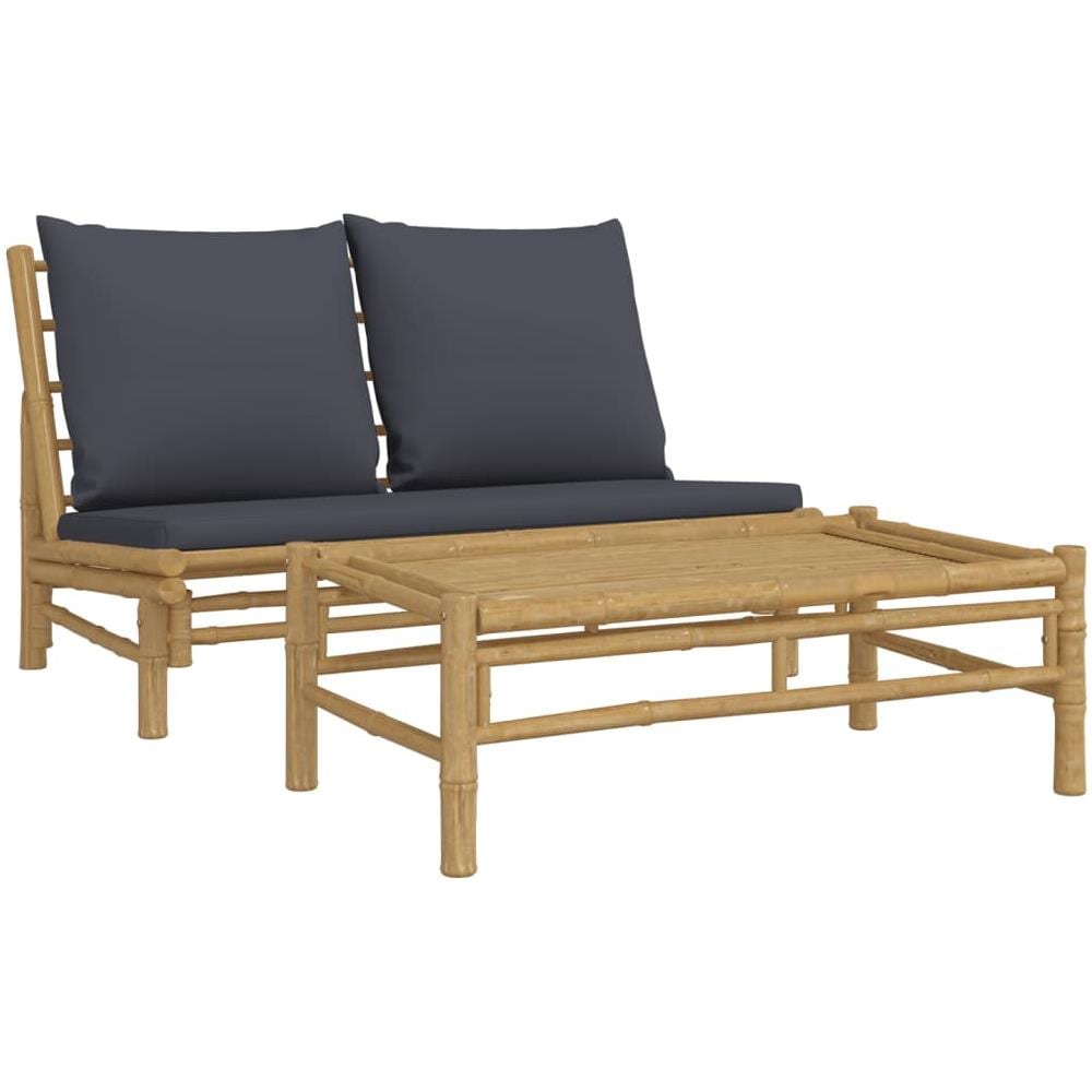 Set Salotto Da Giardino 2pz Con Cuscini Grigio Scuro Bambù - Foto 2
