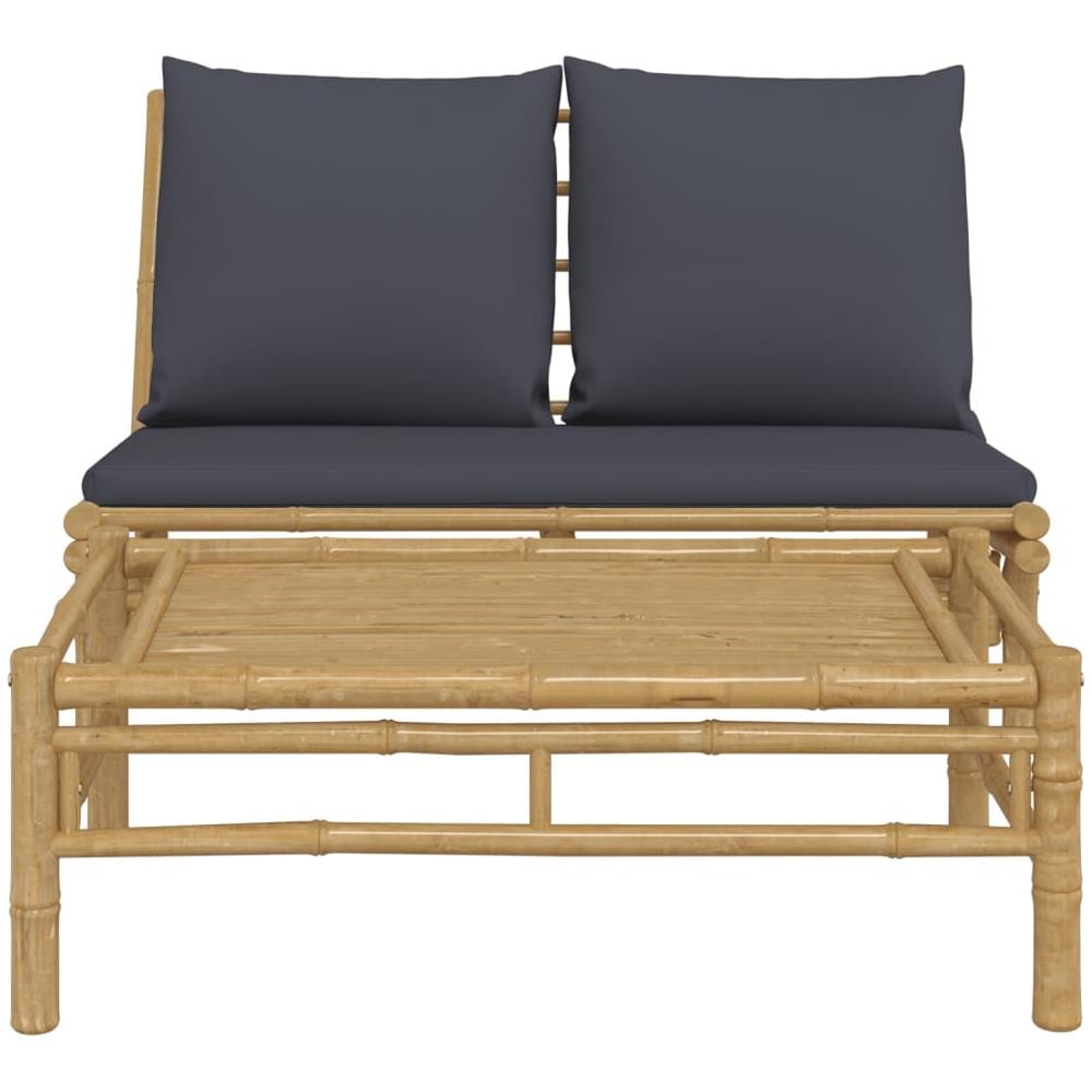 Set Salotto Da Giardino 2pz Con Cuscini Grigio Scuro Bambù - Foto 3