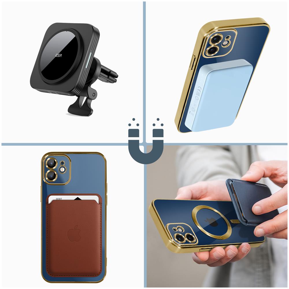 Cover Magsafe Per Iphone 12 Silicone Protezione Fotocamera Bordo Cromato Oro - Foto 2