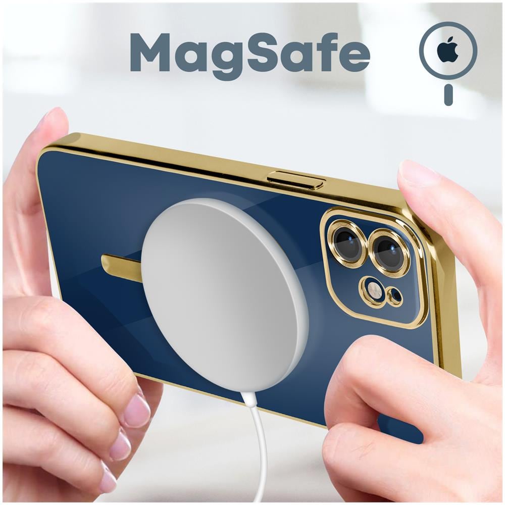 Cover Magsafe Per Iphone 12 Silicone Protezione Fotocamera Bordo Cromato Oro - Foto 5