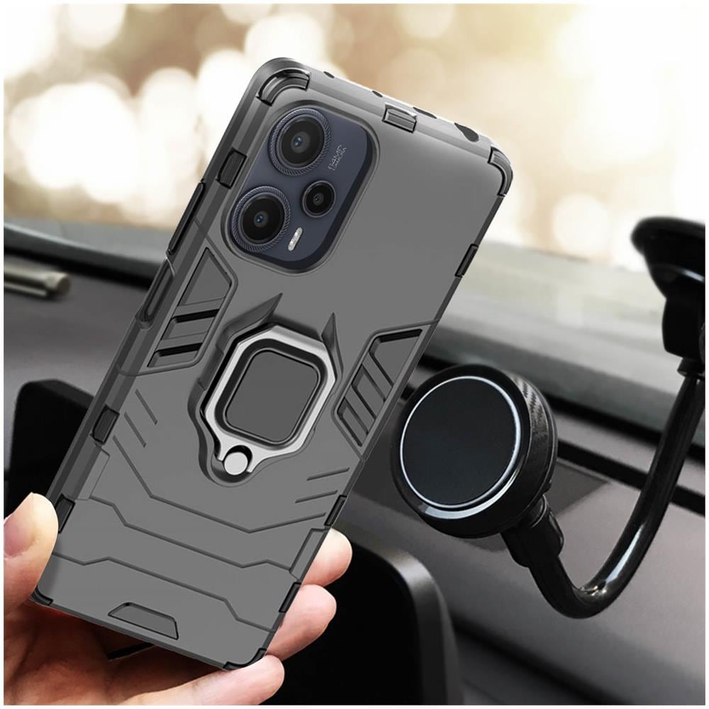 Cover Per Xiaomi Poco F5 Antiurto Anello Supporto Collezione Ring Nera - Foto 2